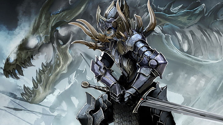 pessoa vestindo armadura e espada jogo papel de parede, dragão, cavaleiro, obras de arte, arte conceitual, HD papel de parede