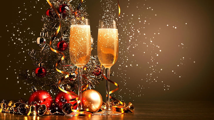 champagne, bicchieri, decorazioni, Sfondo HD