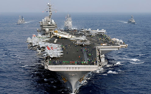 미 해군 항공 모함, 검은 색과 회색 선박, 전쟁 및 군대, 항공 모함, 미국, 군대, HD 배경 화면 HD wallpaper