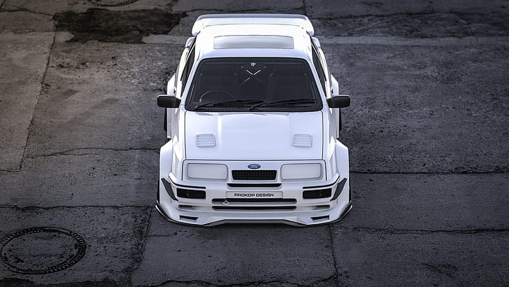 Ford, Auto, White, Machine, Rendering, Concept Art, Transport and Vehicles, Rostislav Prokop, autor: Rostislav Prokop, Sierra RS Cosworth, Ford Sierra RS, Ford Sierra RS Cosworth, Ford Sierra, Tapety HD