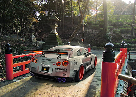GTR, ญี่ปุ่น, Nissan, รถยนต์, R35, Sport, Silver, ด้านหลัง, Liberty, Walk, วอลล์เปเปอร์ HD HD wallpaper