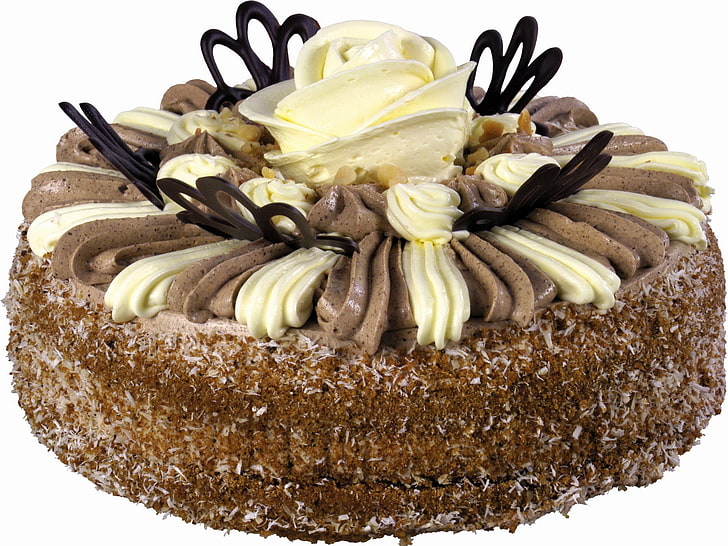 weiße und braune Zuckerguss-bedeckte Torte, Torte, Belag, Schichten, Sahne, HD-Hintergrundbild