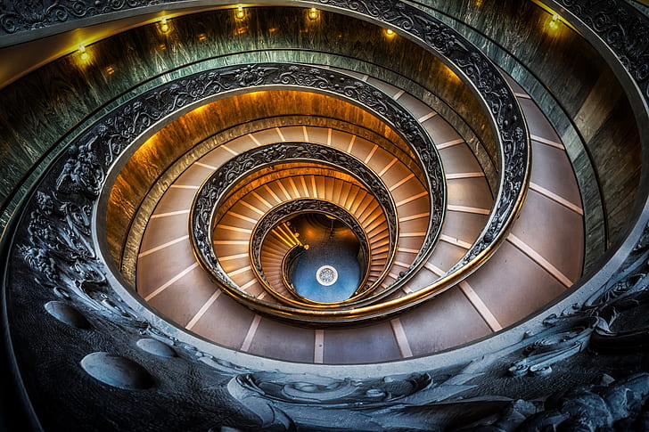 spirale, Italie, échelle, Musée du Vatican, Fond d'écran HD