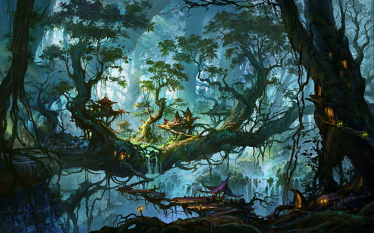 幻想的な世界の木ファンタジー自然、ファンタジー、自然、幻想的な世界、木、 HDデスクトップの壁紙