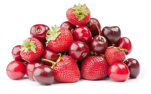 jordgubbar och körsbär frukter, körsbär, bär, jordgubbar, HD tapet HD wallpaper