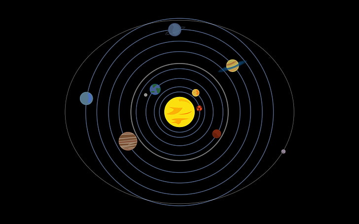 иллюстрация солнечной системы, солнечная система, планета, орбиты, минимализм, HD обои