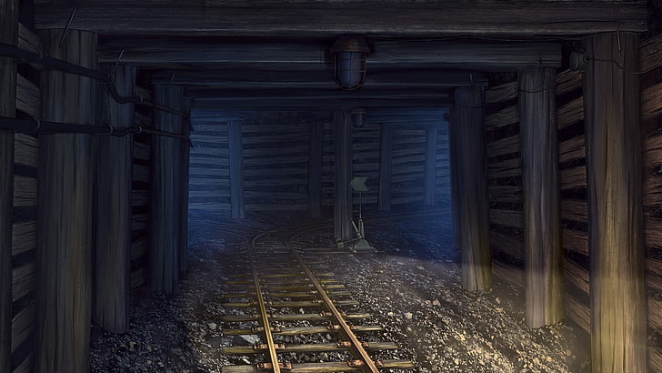 riel de tren de madera marrón, pozo de mina, verano eterno, Fondo de pantalla HD