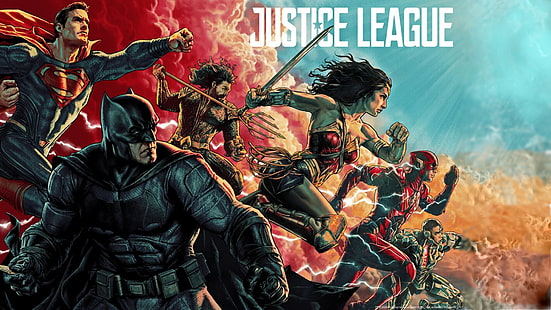 Лига справедливости, фильмы, фильмы 2017 года, чудо-женщина, супермен, бэтмен, аквамен, вспышка, HD, 4K, произведение искусства, deviantart, HD обои HD wallpaper