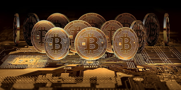 bitcoin, gotówka, monety, komputer, cyfrowy, internet, pieniądze, technika, technologia, Tapety HD HD wallpaper