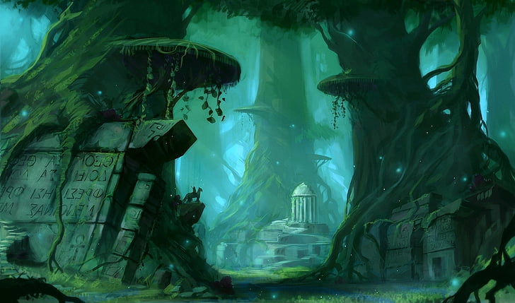 Fantasy, Forest, Ruin, Temple, HD wallpaper