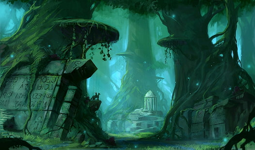 Fantasie, Wald, Ruine, Tempel, HD-Hintergrundbild HD wallpaper