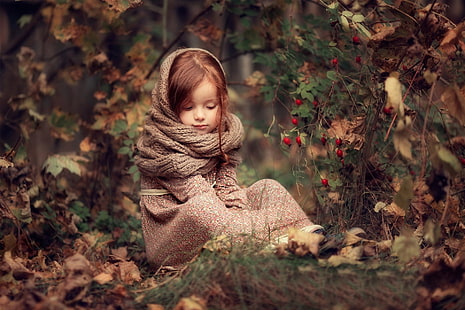 Фотография, Ребенок, Осень, Девочка, Маленькая девочка, Рыжая, HD обои HD wallpaper