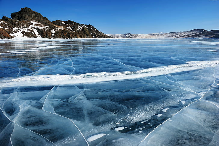 montañas, 4k, Baikal, lago, 8k, 5k, hielo, Fondo de pantalla HD