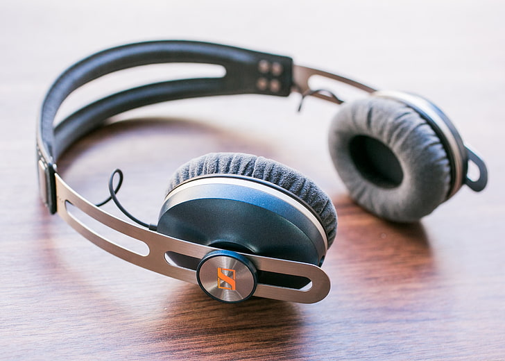 black and gray corded headphones, Sennheiser, music, headphones, HD wallpaper