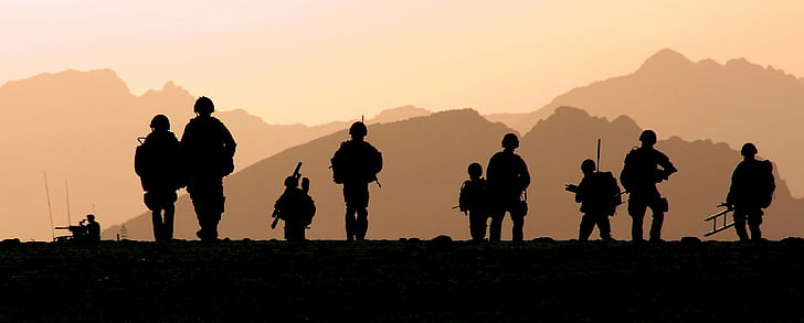 العسكرية ، صورة ظلية ، مشاة البحرية الملكية، خلفية HD