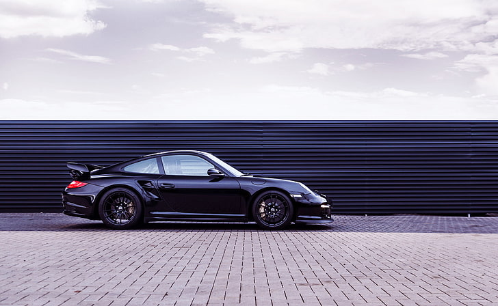 Auto, Black, 911, Porsche, Machine, Day, GT2, Sports car, Side view, OK-Chiptuning, HD wallpaper