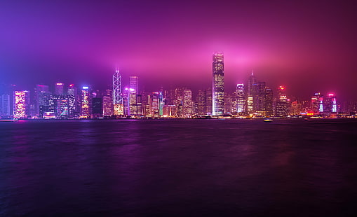 градска сграда през нощта, Хонг Конг, Хонг Конг, Хонконг, градска сграда, през нощта, Цим ​​Ша Цуй, градски пейзаж, градски Skyline, небостъргач, архитектура, Азия, нощ, море, Китай - Източна Азия, градска сцена, център на града, град , известно място, бизнес, кула, сграда Екстериор, построена Структура, HD тапет HD wallpaper
