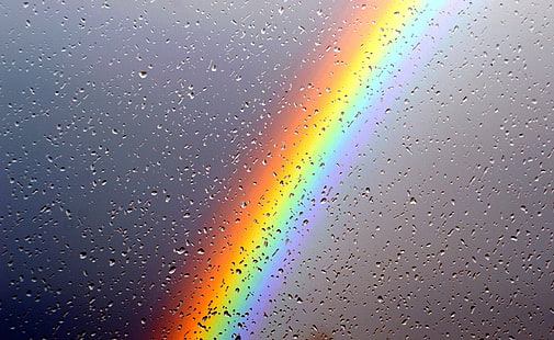 arcobaleni, gocce d'acqua, pioggia, Sfondo HD HD wallpaper