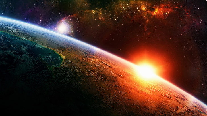 ภาพประกอบกาแล็กซี่สีแดงและสีน้ำเงินอวกาศโลกท้องฟ้าศิลปะดิจิทัลดาวเคราะห์ศิลปะอวกาศ, วอลล์เปเปอร์ HD