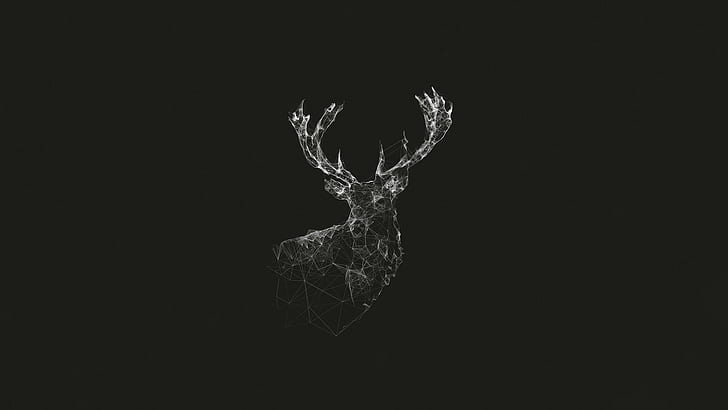deer monochrome wireframe lines abstract geometry simple stags animals digital art artwork gray nature, HD wallpaper