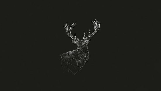 deer monochrome wireframe lines abstract geometry simple stags animals digital art artwork gray nature, HD wallpaper HD wallpaper