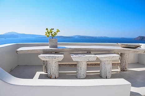  Oia Town, Santorini, Greece, table, HD wallpaper HD wallpaper