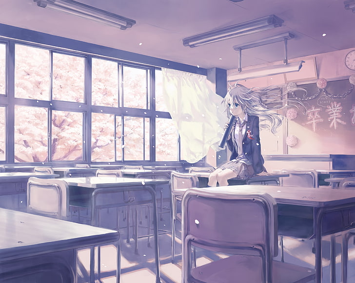 anime, uniforme escolar, meninas anime, sala de aula, Vocaloid, IA (Vocaloid), escola, HD papel de parede