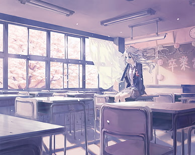 аниме, школьная форма, аниме девушки, классная комната, Vocaloid, IA (Vocaloid), школа, HD обои HD wallpaper