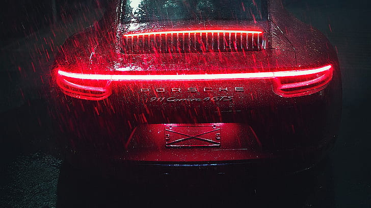 luz trasera, Porsche 911 Carrera, coche deportivo, lluvia, luces traseras, Porsche, Fondo de pantalla HD