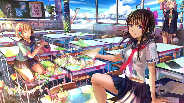 drei Mädchen Anime digitale Tapete, Anime Mädchen, HD-Hintergrundbild