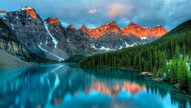 lago moraine, vale dos dez picos, lago de montanha, montanha, parque nacional de banff, alberta, lago, canadá, parque nacional, moraine, vale, HD papel de parede