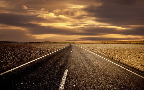 droga asfaltowa, krajobraz, droga, chmury, niebo, Tapety HD HD wallpaper
