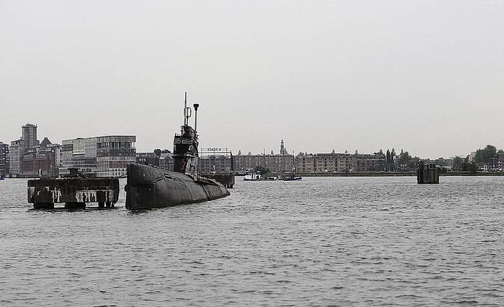 Royal Netherlands Navy, Amsterdam, submarine, port, military, sea, HD wallpaper