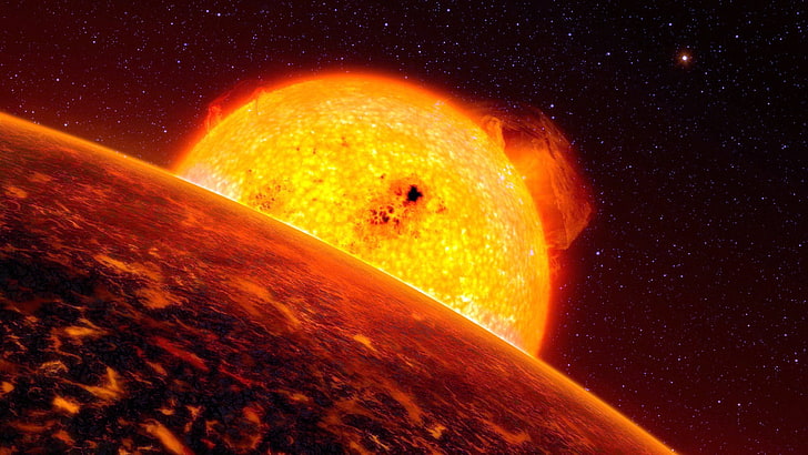 ดวงอาทิตย์ที่มีพายุสุริยะอวกาศดวงอาทิตย์ศิลปะดิจิทัลศิลปะอวกาศ, วอลล์เปเปอร์ HD