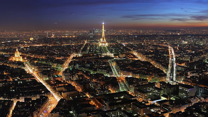 Paris, matahari terbenam, Menara Eiffel, Wallpaper HD