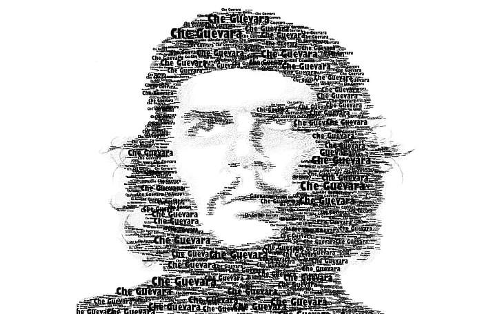 painting of man, Che Guevara, revolutionary, typographic portraits, typography, HD wallpaper