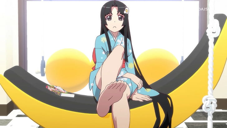 Anime, Anime Girls, weiße Haut, Monogatari-Serie, Araragi Tsukihi, langes Haar, Yukata, dunkles Haar, HD-Hintergrundbild