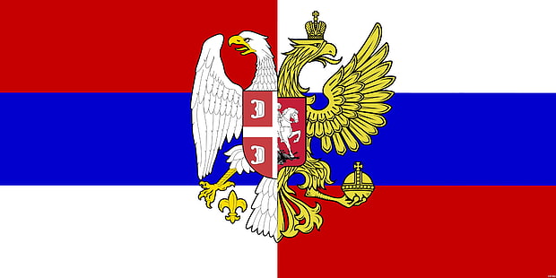 Bandiera, Tricolore, Stemma, Russia, Serbia, Fratellanza, Le aquile, Sfondo HD HD wallpaper