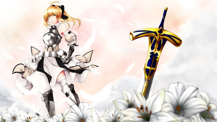женский персонаж аниме с мечом цифровые обои, сабля, сабля лилия, серия судьба, HD обои