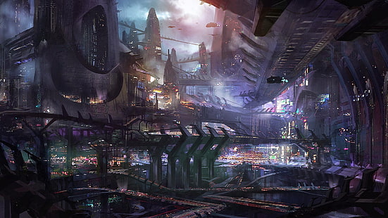 city building wallpaper, futuristic, city, futuristic city, science fiction, HD wallpaper HD wallpaper