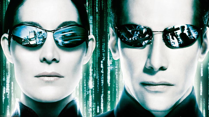 Carrie Anne Moss, Keanu Reeves, filmy, Neo, The Matrix, The Matrix Reloaded, Trinity, Tapety HD