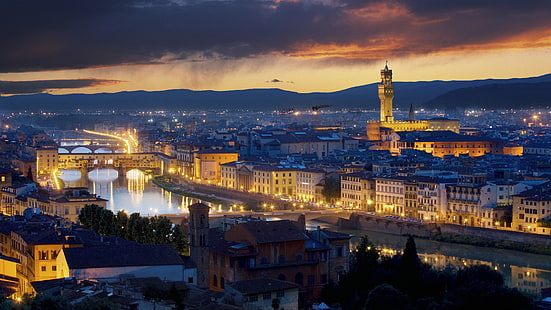 nuit, la ville, lumières, Italie, Florence, Palazzo Vo, le palazzo vo, Fond d'écran HD HD wallpaper