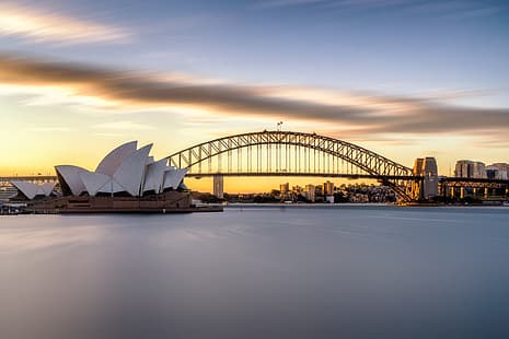 シドニーオペラハウス、シドニー、橋、夕日、 HDデスクトップの壁紙 HD wallpaper