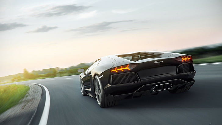 samochód, Lamborghini Aventador, droga, rozmycie ruchu, Tapety HD
