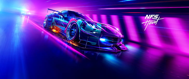 videojuegos, Video Game Art, ultra ancho, ultra ancho, Need for Speed: Heat, car, Corvette, Fondo de pantalla HD