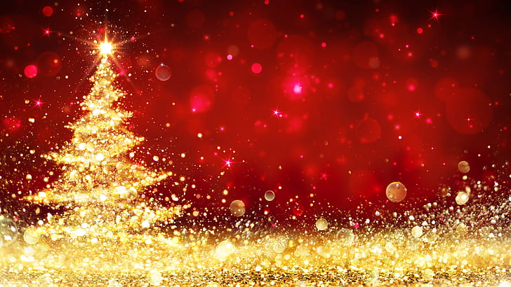 christmas tree, christmas, event, decor, xmas, gold, glow, glitter, glittering, shine, 8k uhd, HD wallpaper