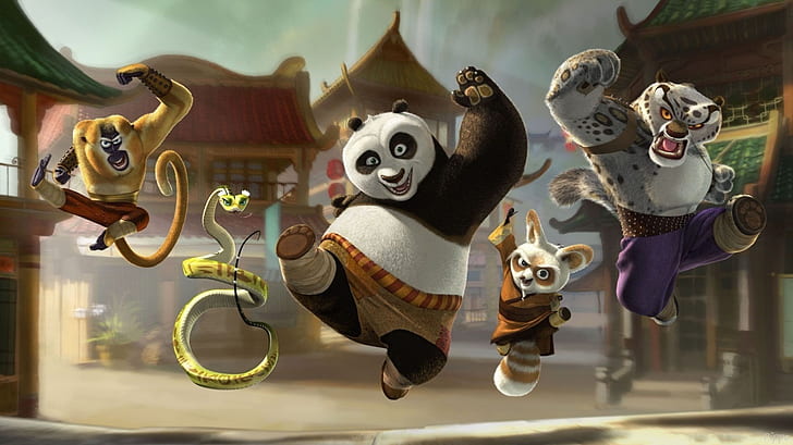 Кунг-фу Панда, персонажи кунг-фу панда, панда, кунг, мультфильм, HD обои