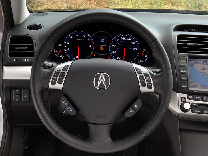 black Acura steering wheel, acura, tsx, salon, interior, steering wheel, speedometer, HD wallpaper