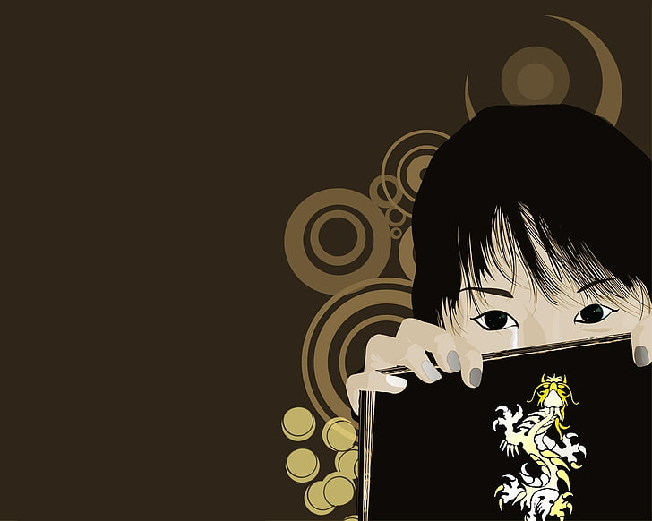 persona in possesso di drago bianco e giallo stampato superficie nera sfondo digitale, ragazza, donna cinese, viso, libro, Sfondo HD