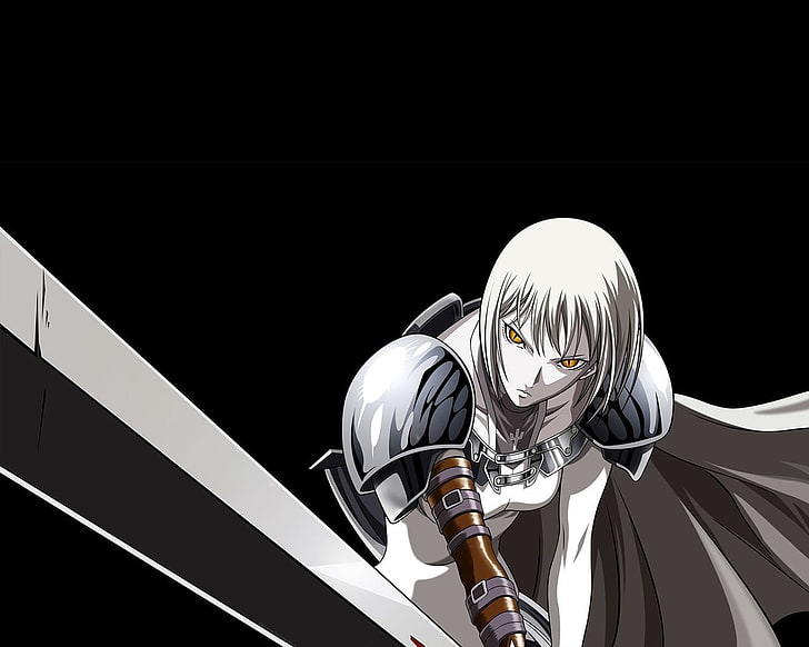white-haired male anime character holding sword digital wallpaper, anime, warrior, sword, posture, background, HD wallpaper
